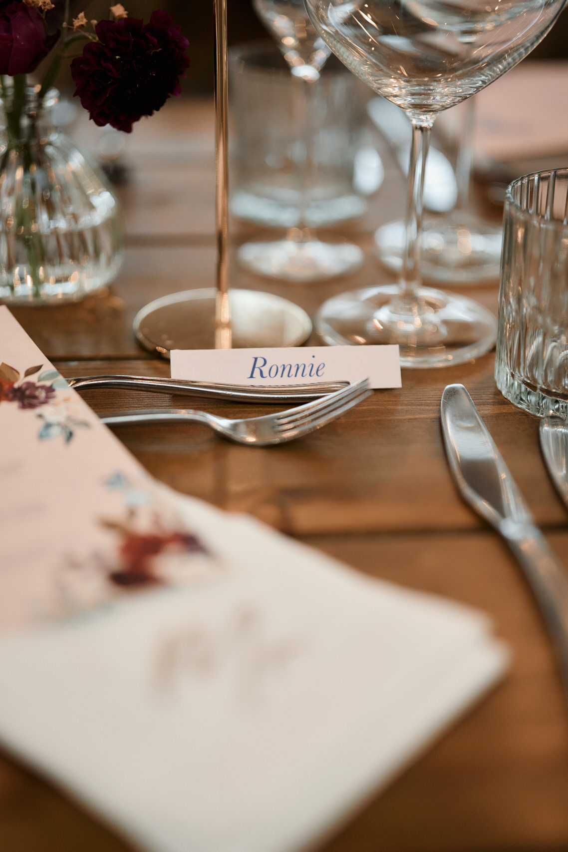 A table setup with a name card on it.